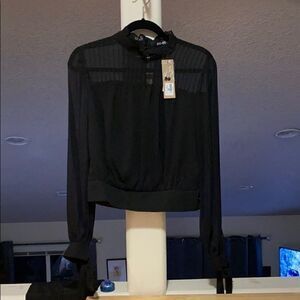 Do+Be black sheer lined blouse with arm ties